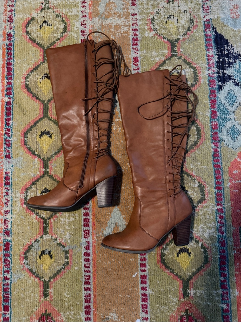 Torrid Size 12 Women's Brown Lace-Up Knee-High Heeled Boots